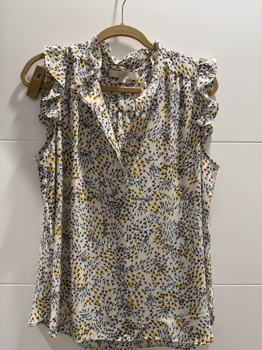 LOFT White Floral Dot Ruffle Sleeve V-Neck Camisole